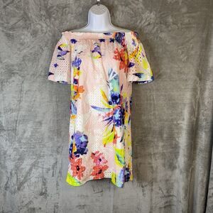 TRINA TURK SAVILLA Off Shoulder Eyelet Dress Floral Print Small Cruise Resort